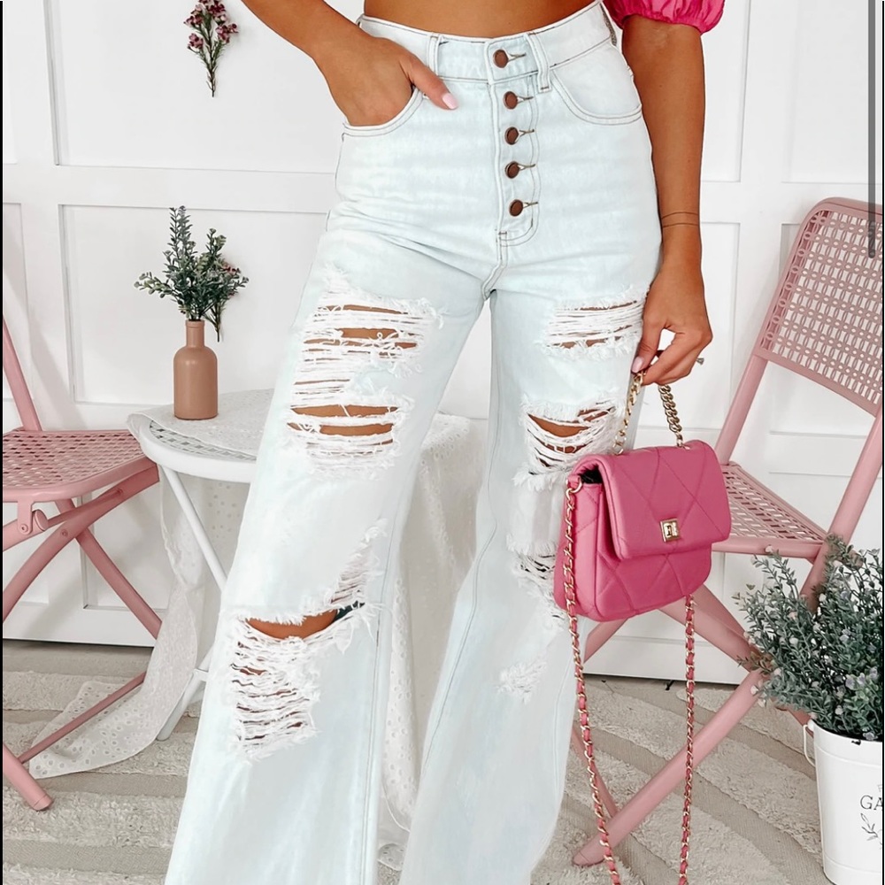 Baxter High Rise Distressed Wide Leg Bell Bottom Jeans